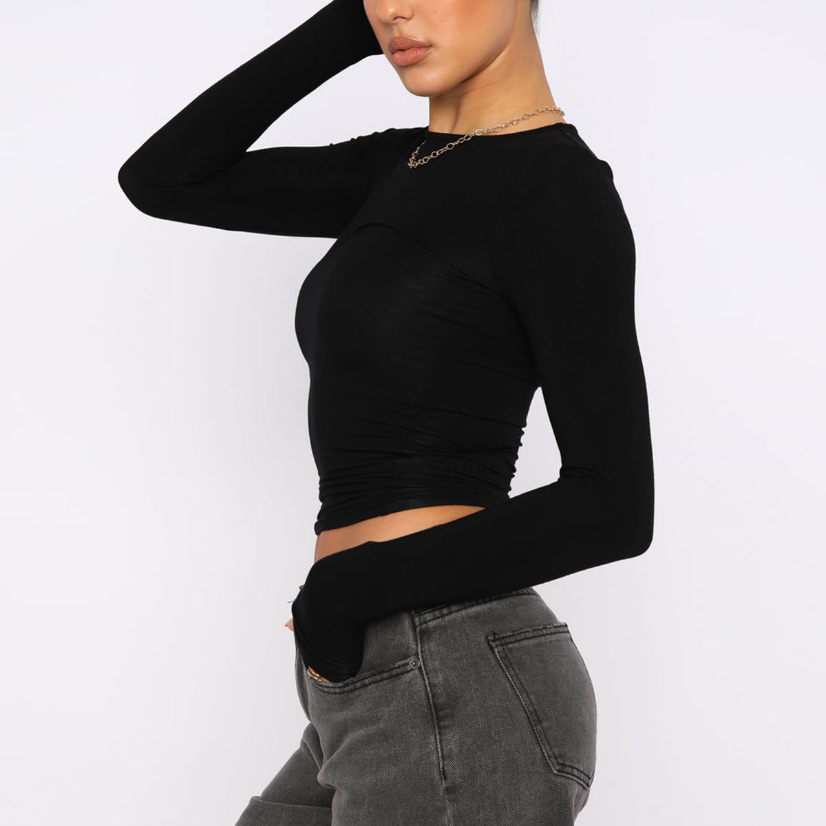 Women's Clothing Fashion Slim Long-Sleeved Pullovers Tops Solid