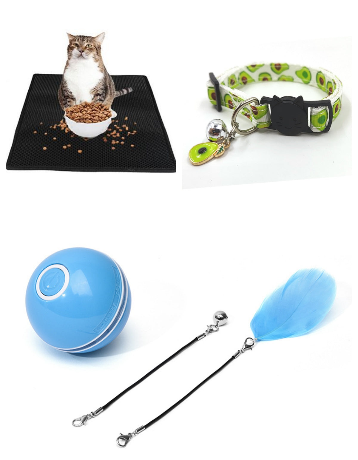 LED Rolling Cat Toy Ball - Light-Up Interactive Ball with Bell & Feathers