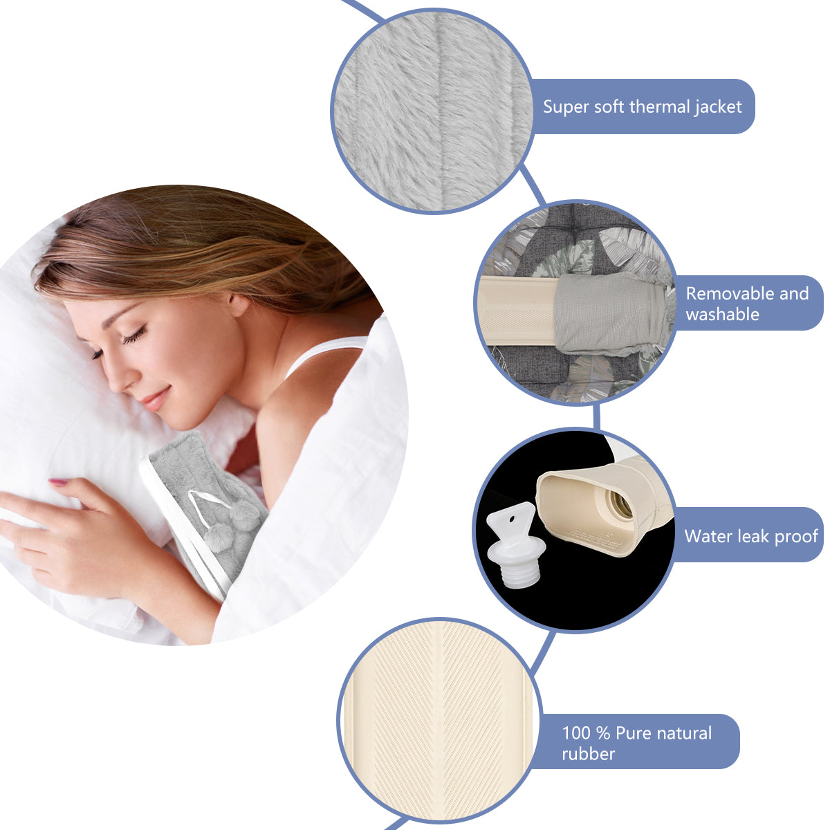 2L Cute Hot Water Bottle with Cover - Portable Belly & Hand Warmer