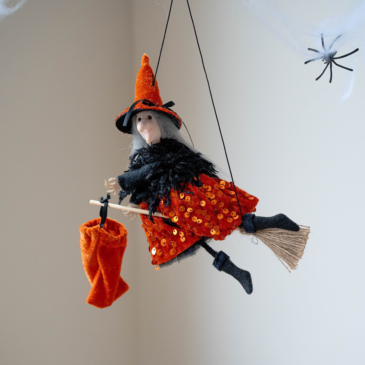 Hanging Flying Witch on Broom - Halloween Witch Doll Decoration