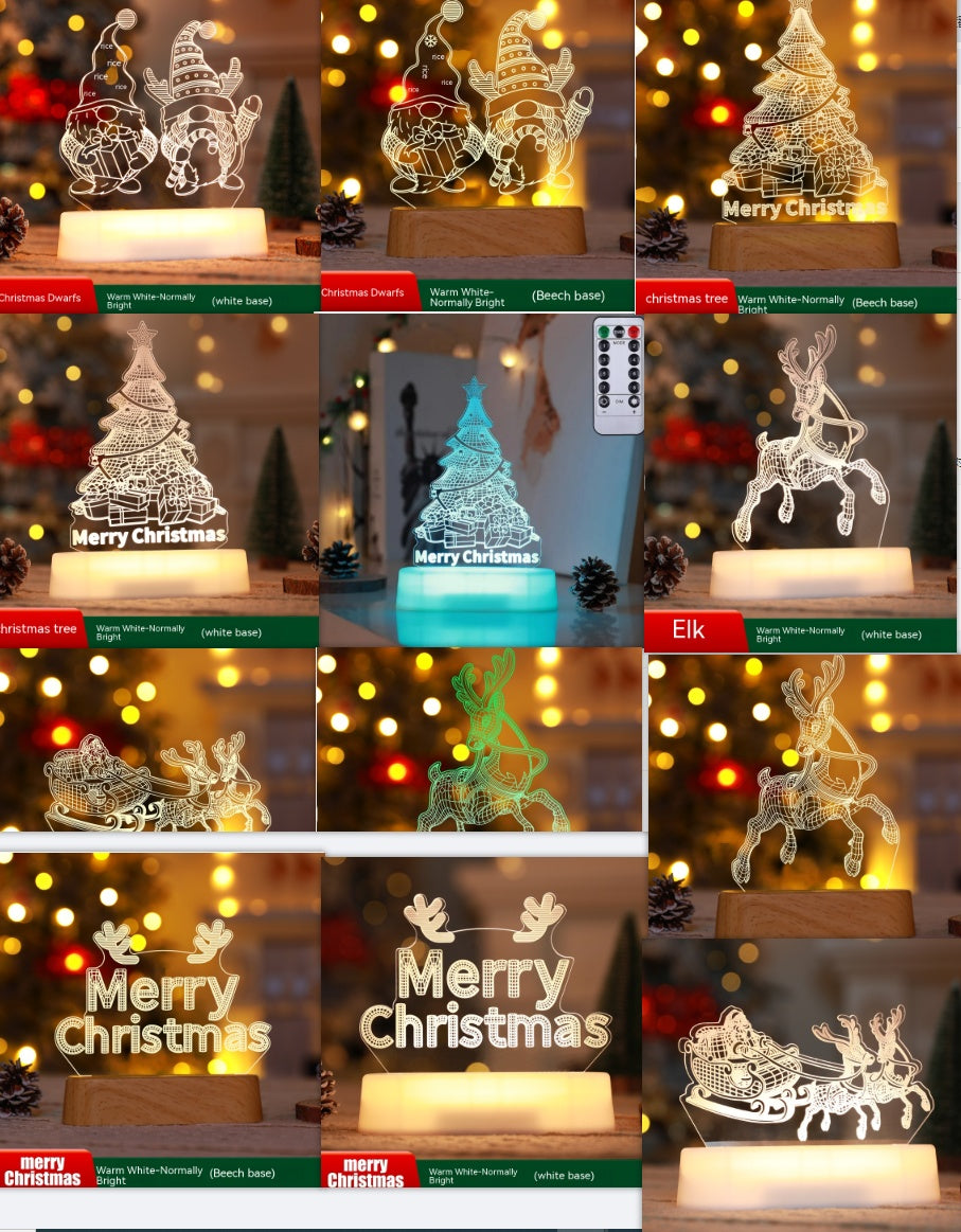 Christmas 3D Acrylic LED Night Light Lamp | Xmas Holiday Decor