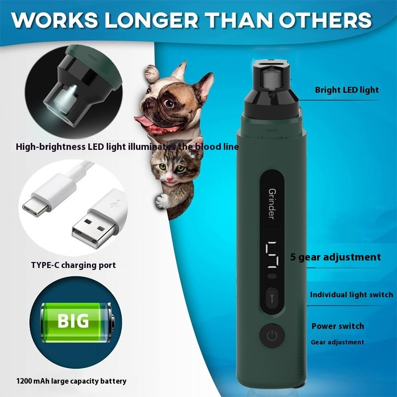 Super Quiet Dog Nail Grinder - Rechargeable 5-Speed Pet Nail Trimmer for Dogs & Cats