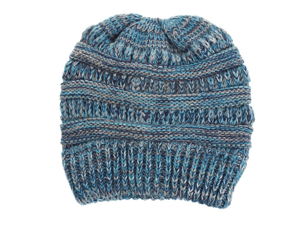 Mixed Color Knitted Wool Hat Ladies Non-Labeled Ponytail