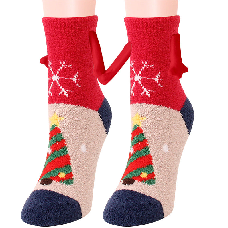 Christmas Supplies Magnetic Suction Hand in Couple Socks Coral Fleece