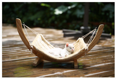 Wooden Cat Hammock Bed - Elevated Cat Lounger with Washable Fabric