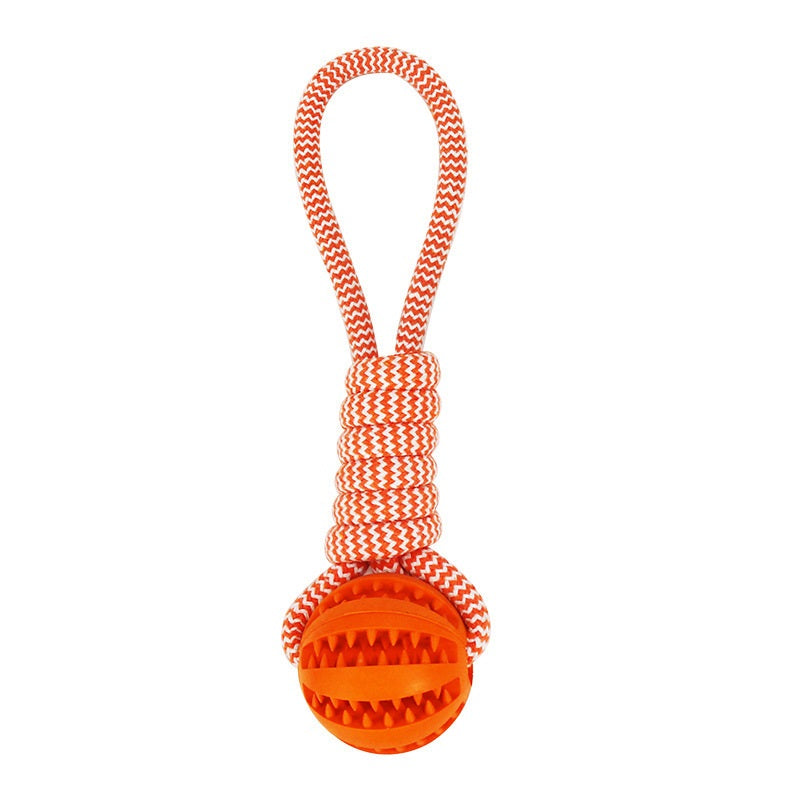 Interactive Dog Treat Ball with Rope - Bite Resistant Rubber Chew Toy for Tug & Fetch