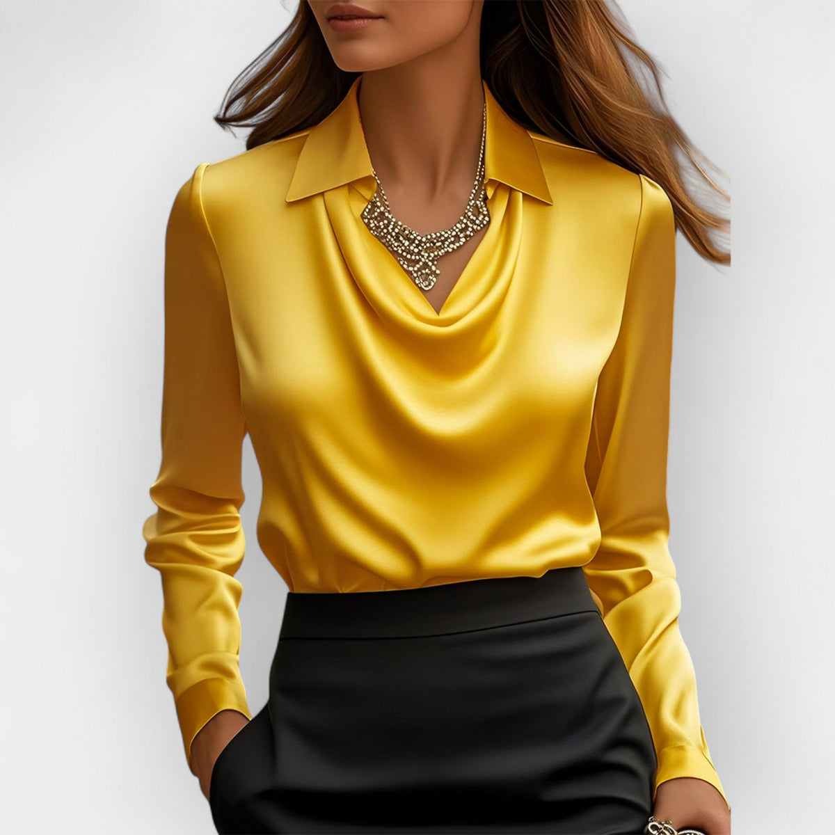Women's Swing Collar Draped Shirts & Blouses Elegant Solid Satin