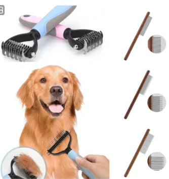 Double-Sided Stainless Steel Pet Brush - Deshedding & Dematting Comb for Dogs and Cats