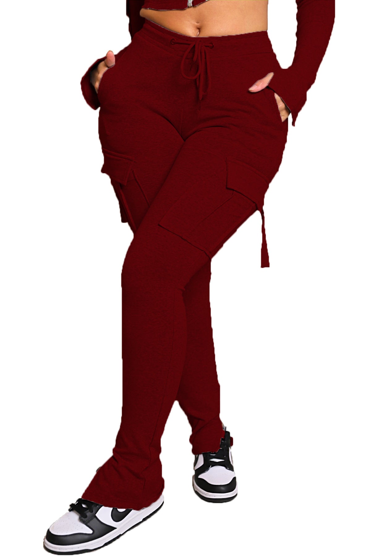 Cargo Pants with Pockets High Waist Drawstring Wide Leg Straight