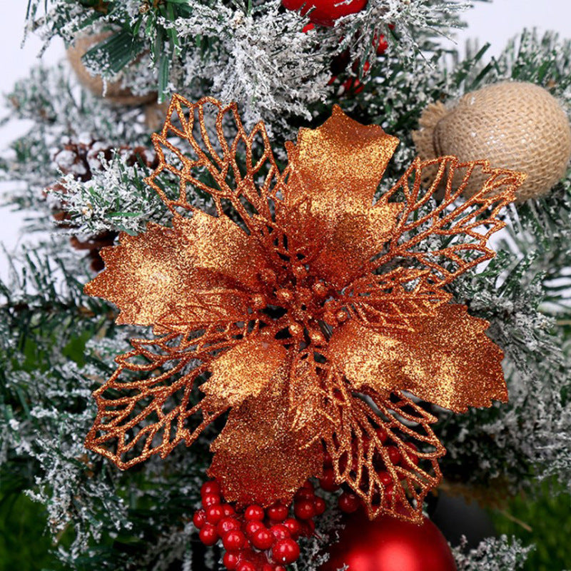 Christmas Glitter Artifical Flowers Tree Decorations for Home Fake
