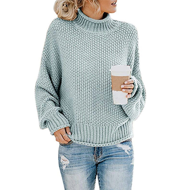Solid Turtleneck Pullover Sweater Winter Fashion Casual Knitted