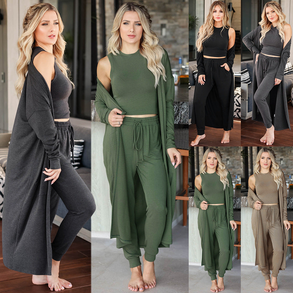 Women's Knitted Slim-Fit Temperament Vest and Trousers Sports Suit