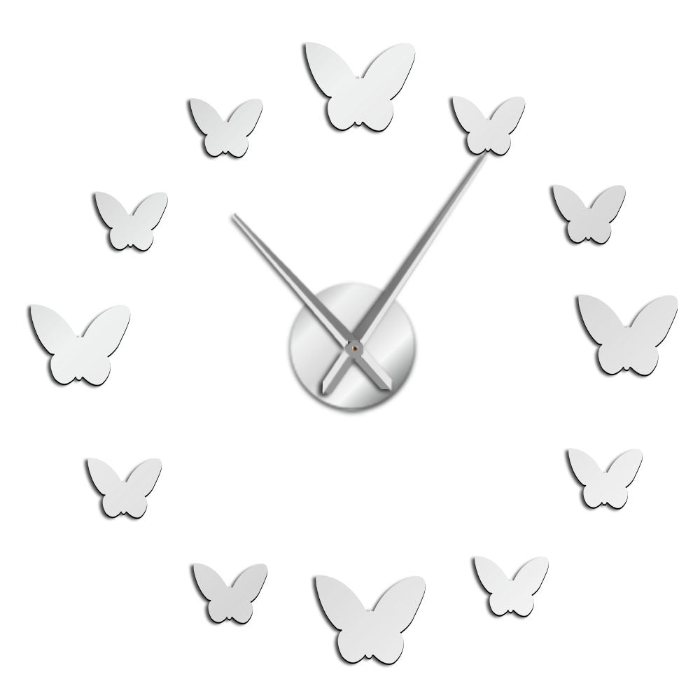 3D Mirror Wall Clock Butterfly Living Room Bedroom Home Decor Big Time