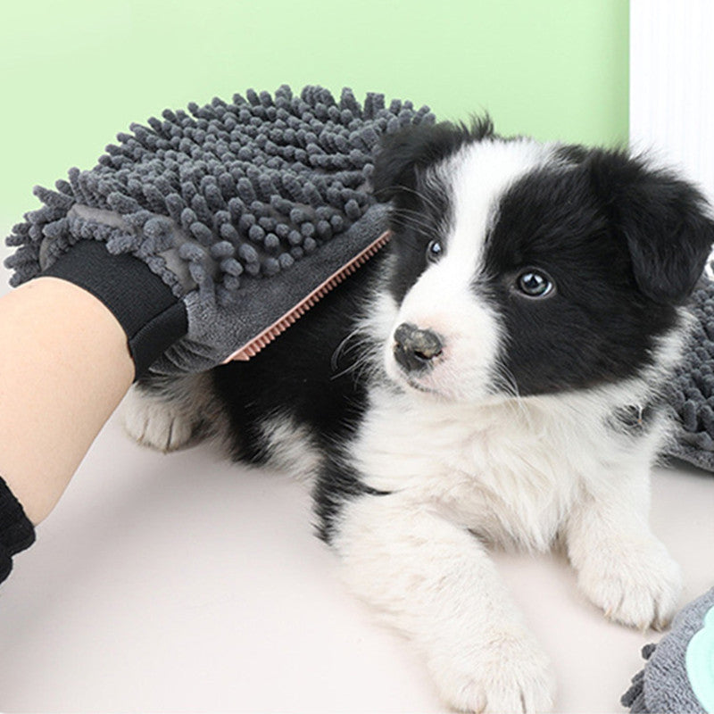 2-in-1 Pet Bath & Grooming Glove - Silicone Massage Brush and Drying Mitt