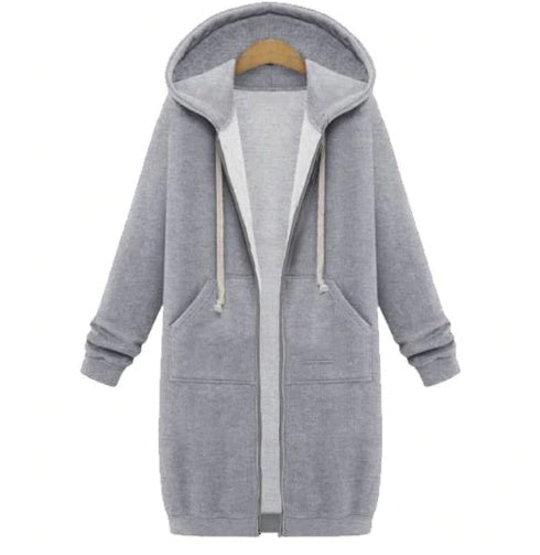 Hooded Long-Sleeved Winter Sweater Women's Jacket in a Long Thick