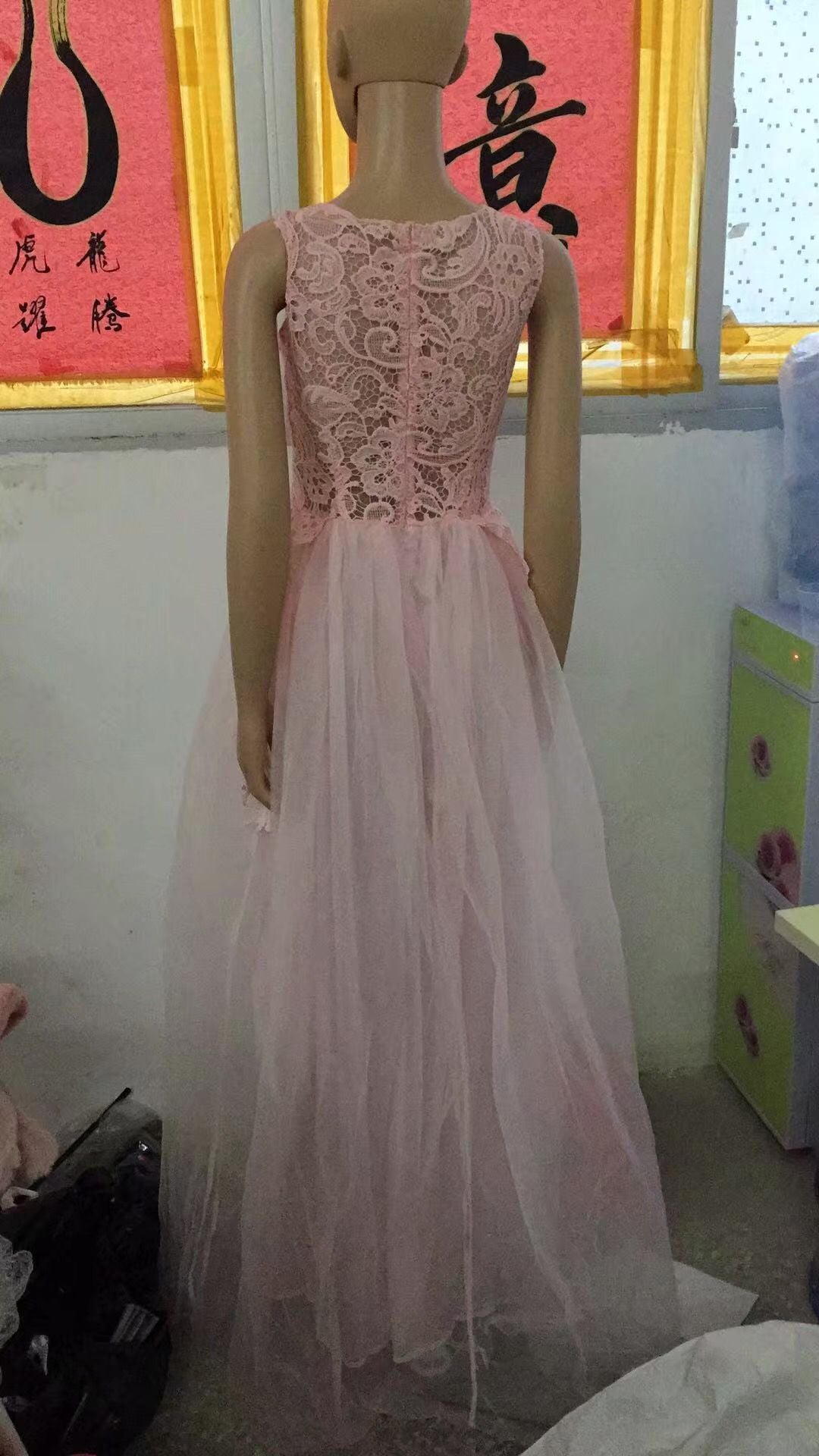 Women Wedding Dress Sleevless Flowers Lace