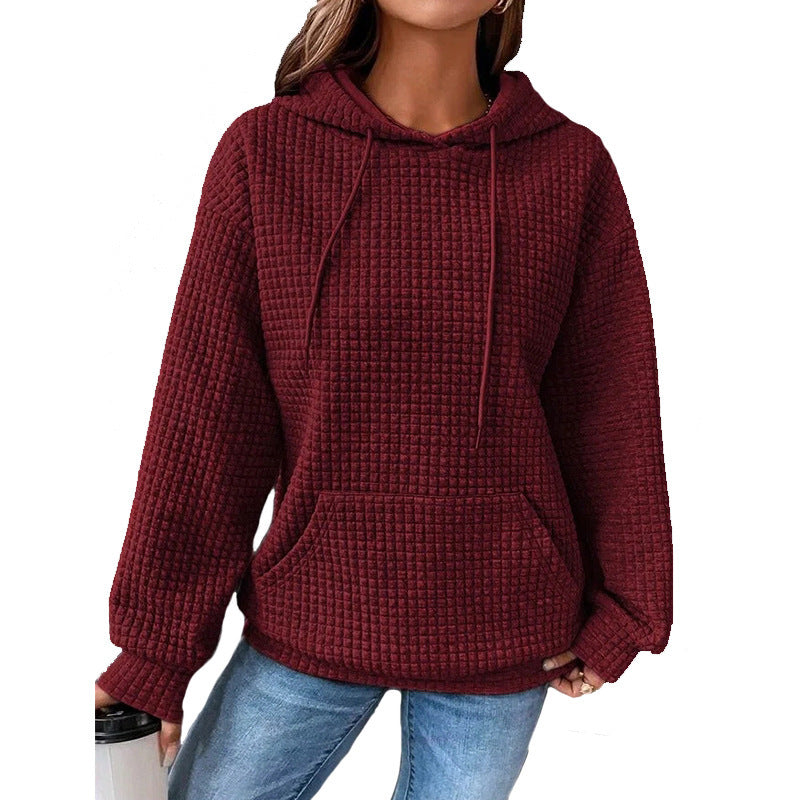 Fashion Waffle Hoodie Sweater Women's Sports Sweatshirt Casual Long