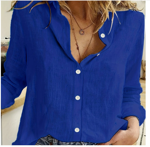 Loose Button Lapel Cardigan Top Long Sleeve Shirt Women's Blouses