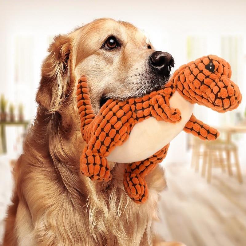 Plush Dinosaur Squeaky Dog Toy - Soft Stuffed Chew Toy for Small & Large Dogs