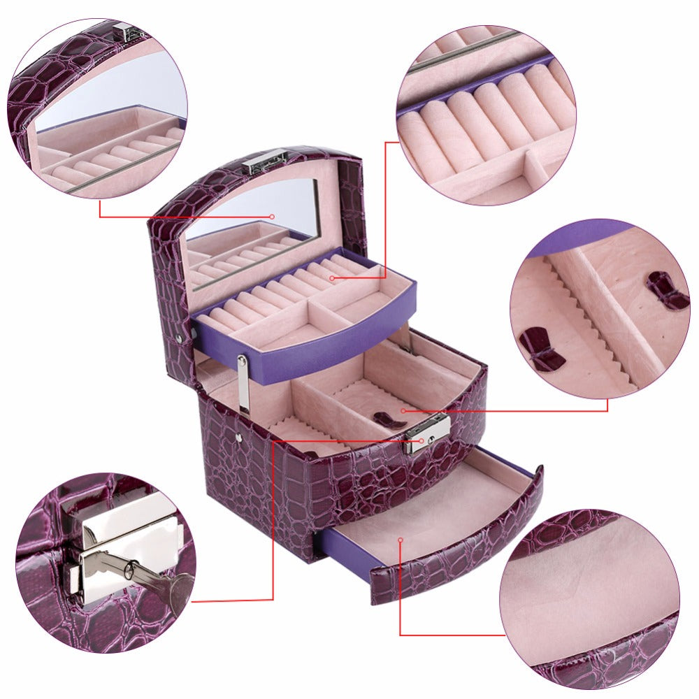 3-Layer PU Leather Jewelry Box - Makeup & Jewelry Organizer Case
