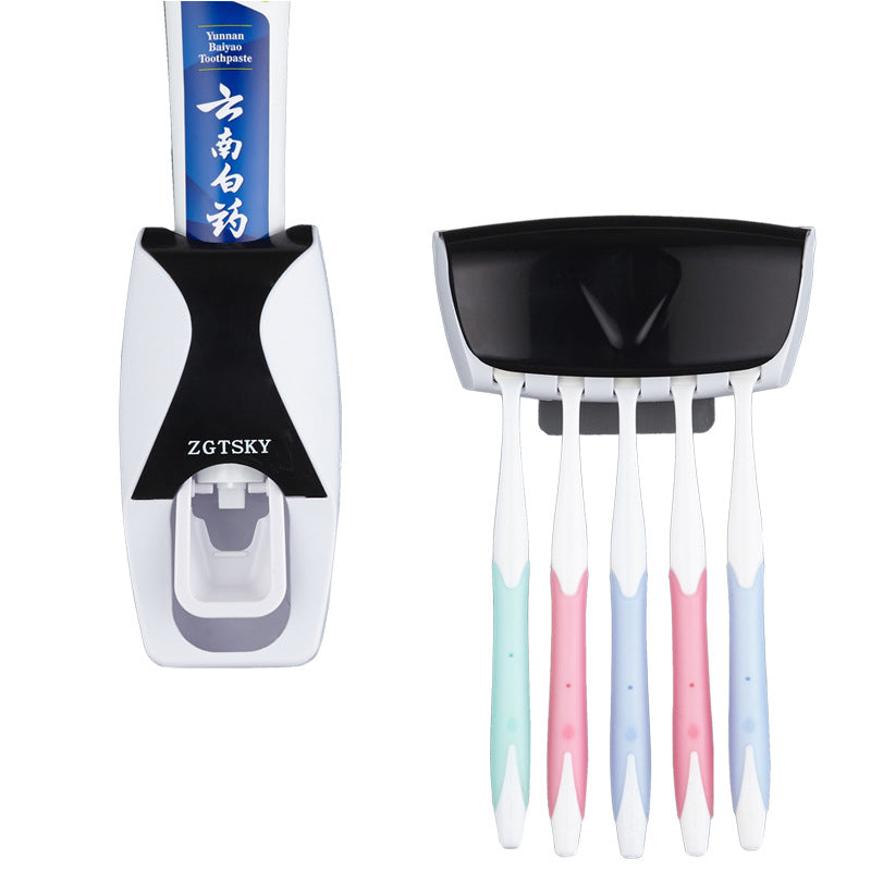 Dust-Proof Toothbrush Holder with Automatic Toothpaste Squeezer - Wall Mounted Set