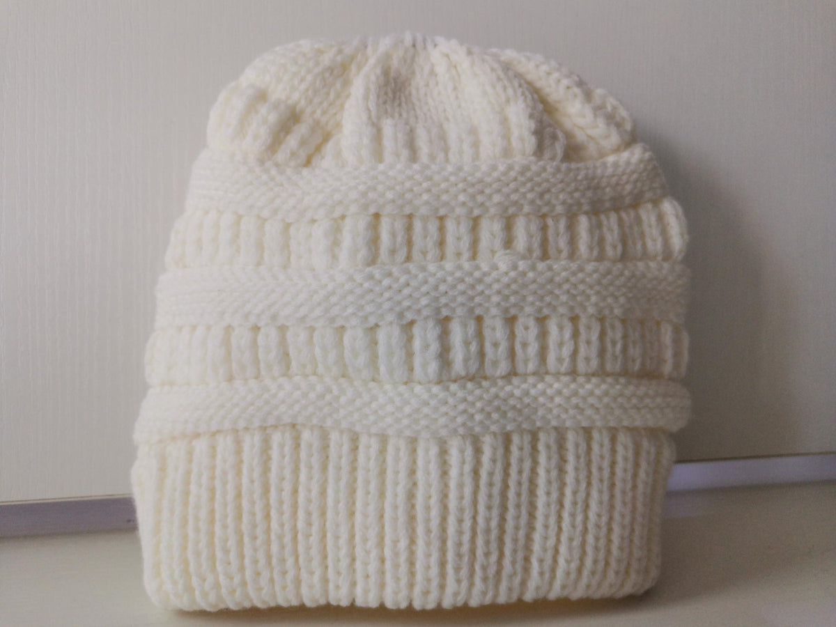 Mixed Color Knitted Wool Hat Ladies Non-Labeled Ponytail