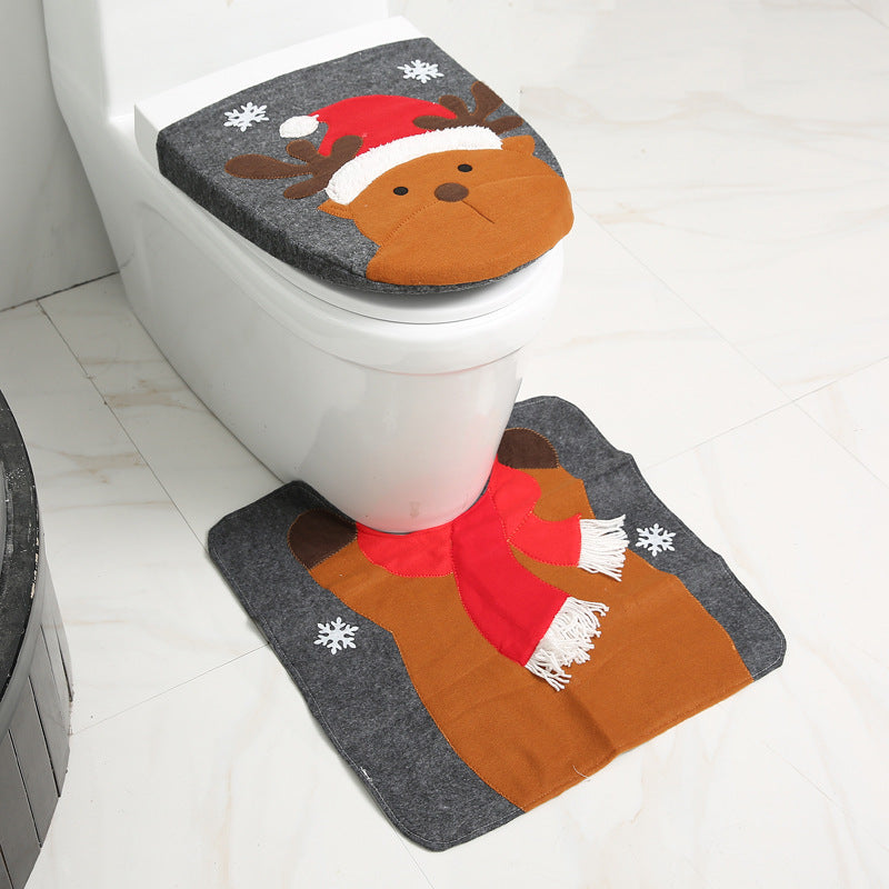 Christmas Merry Bathroom Curtain Santa Claus Toilet Seat Decorations