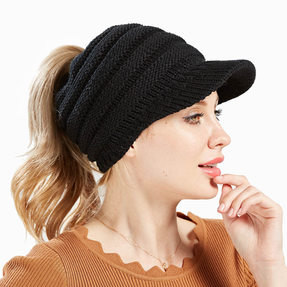 Women Ponytail Beanies Autumn Winter Hats Soft Knitting Caps