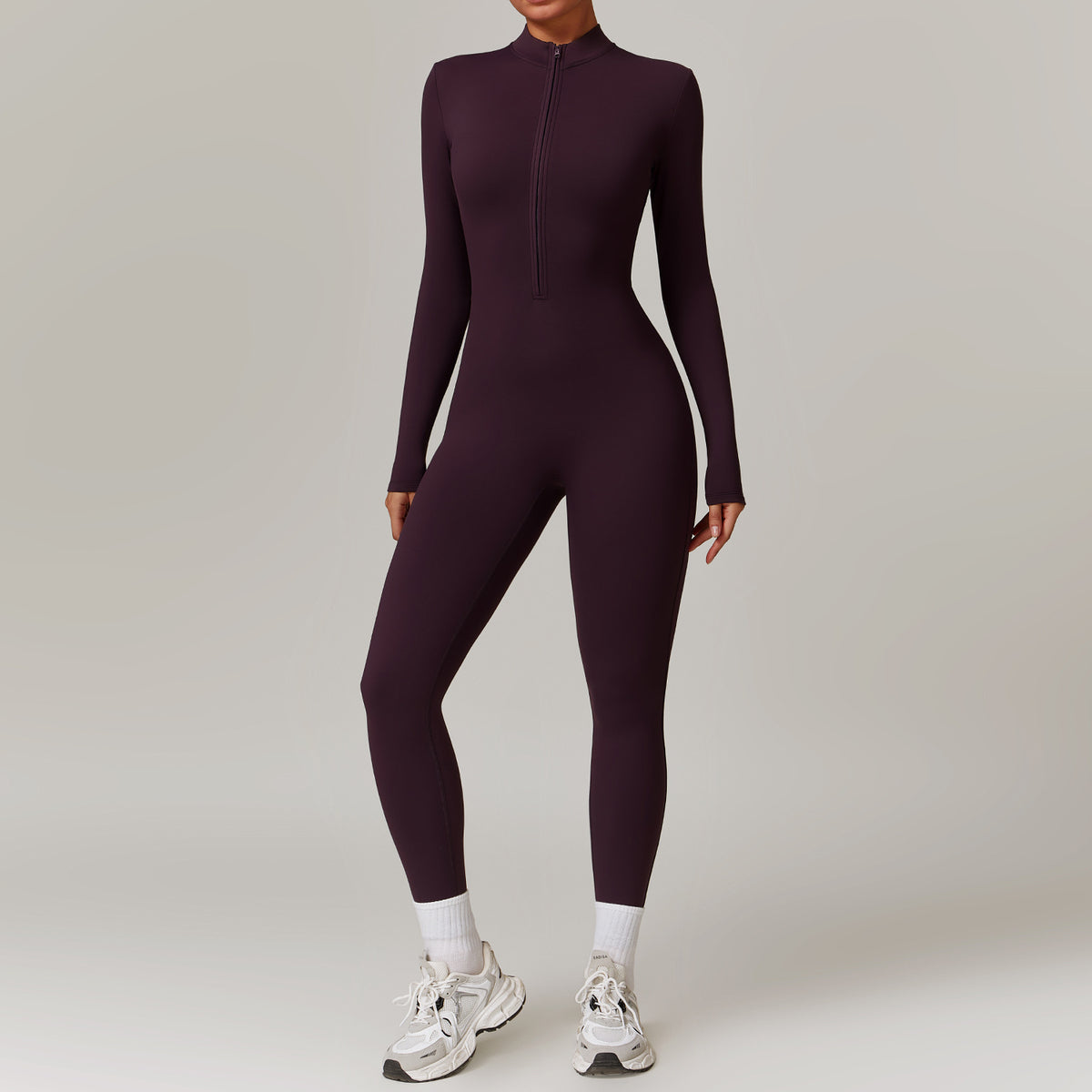 Warm Zipper Long-Sleeved Jumpsuit Yoga Fitness Sports Pants