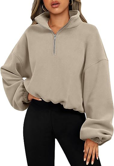 Loose Sport Pullover Hoodie Women Winter Solid Color Zipper Stand