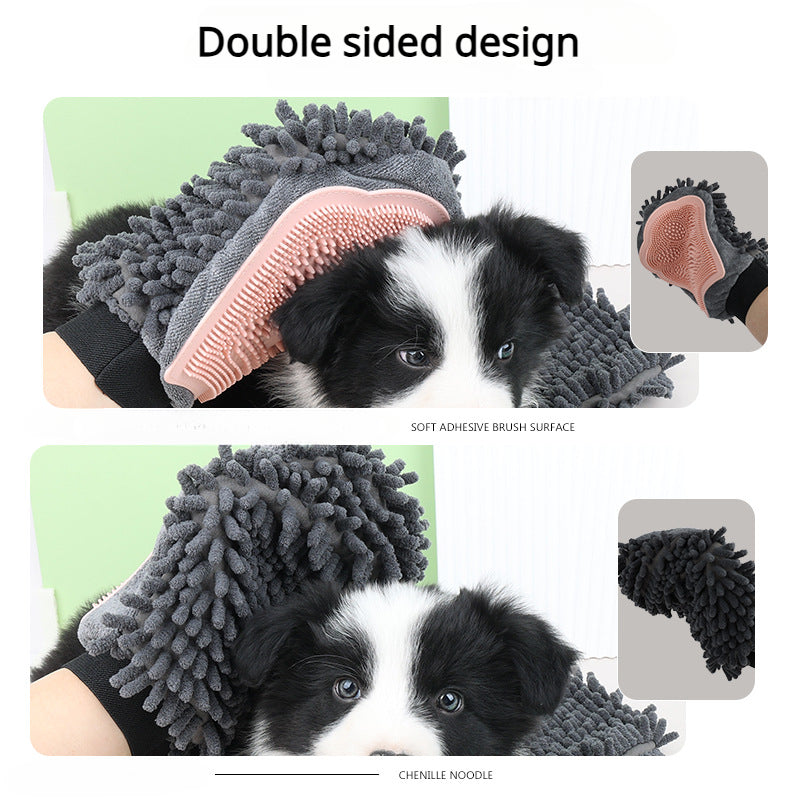2-in-1 Pet Bath & Grooming Glove - Silicone Massage Brush and Drying Mitt