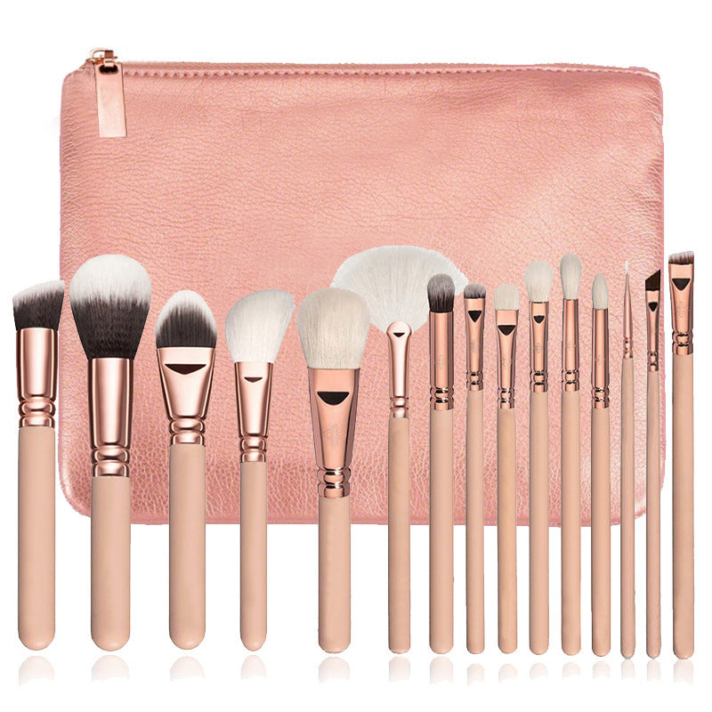 15 Makeup Brush with Bag Rose Gold Multi-Function Tool Set