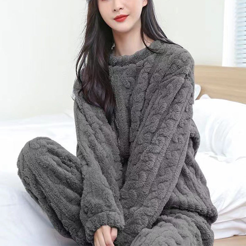 Winter Pajamas Sets Homewear Solid Color Loose Thickened Coral Velvet