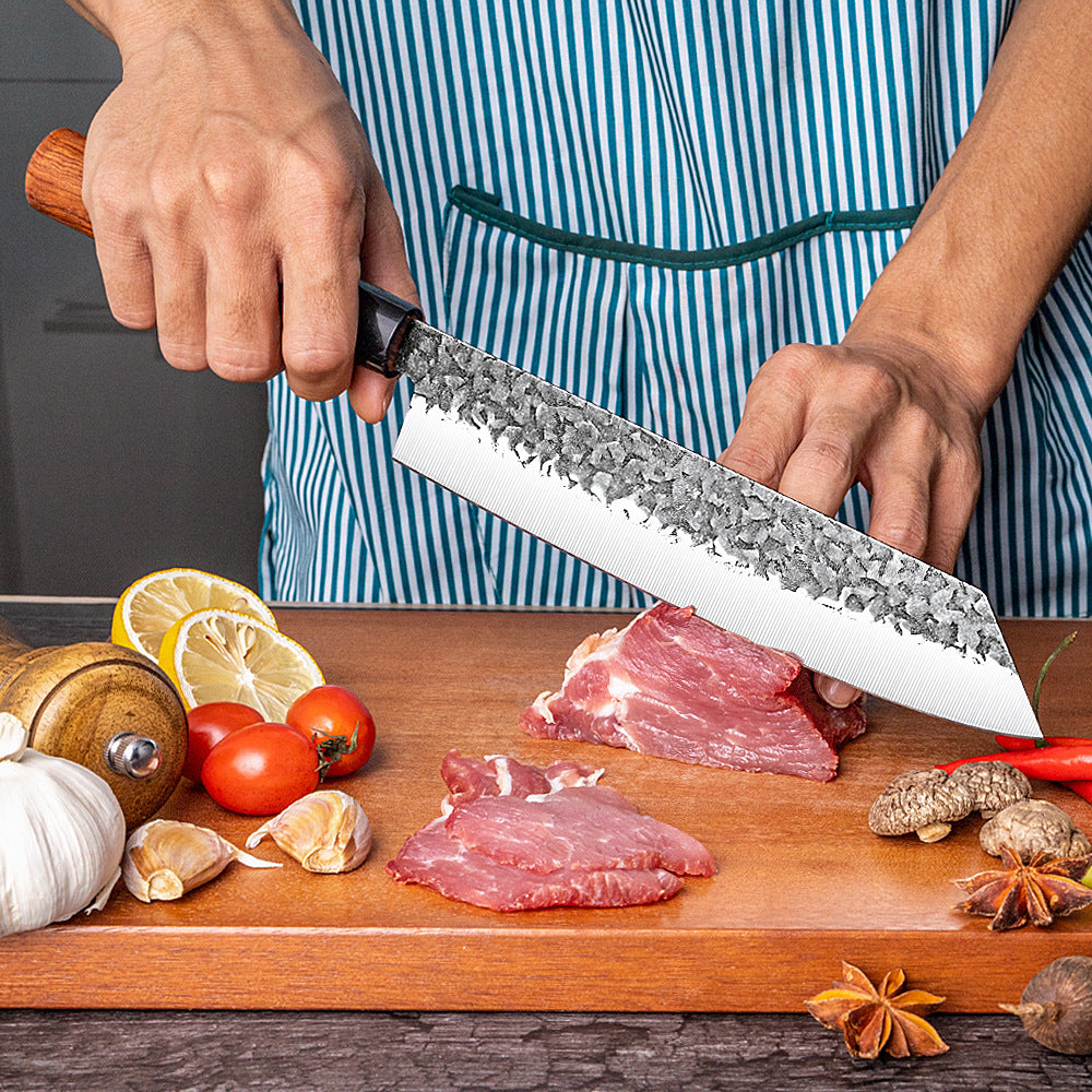 Handmade Hammered Forged Santoku Chef Knife - Japanese Style Kitchen Knife