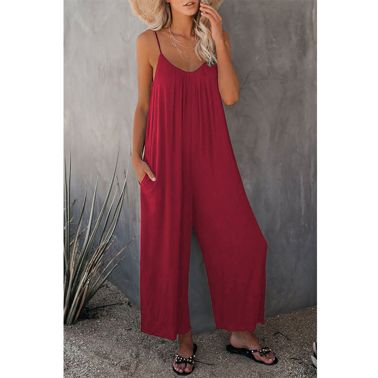 Women's Loose Sleeveless Jumpsuits Romper Jumpsuit with Pockets Long