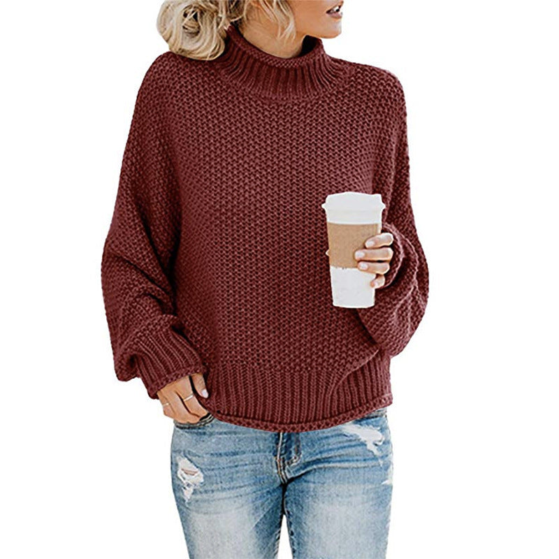 Solid Turtleneck Pullover Sweater Winter Fashion Casual Knitted