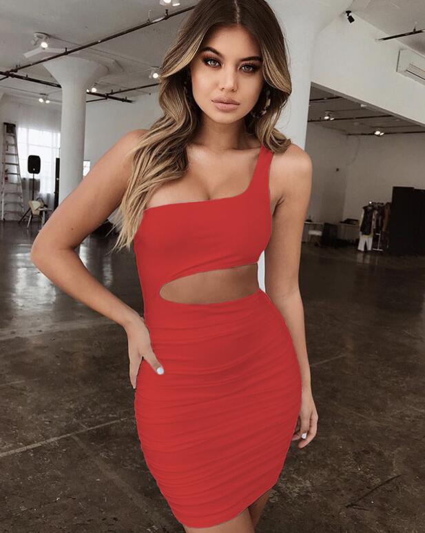 Slim One-Shoulder Short Dress Sexy Fashion Hollow Mini Dresses