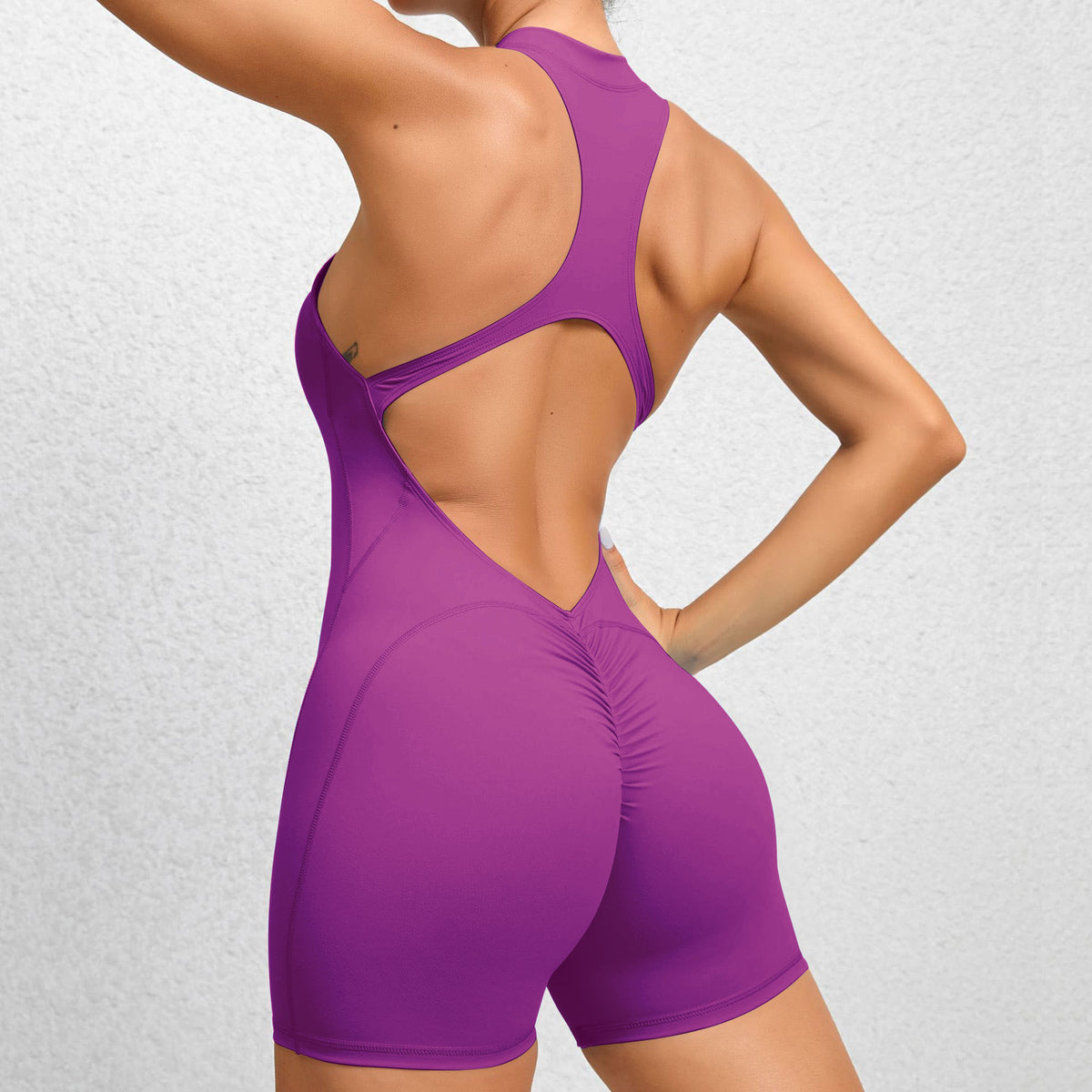 Zippered Yoga Fitness Shorts Jumpsuit Sleeveless Tummy Control