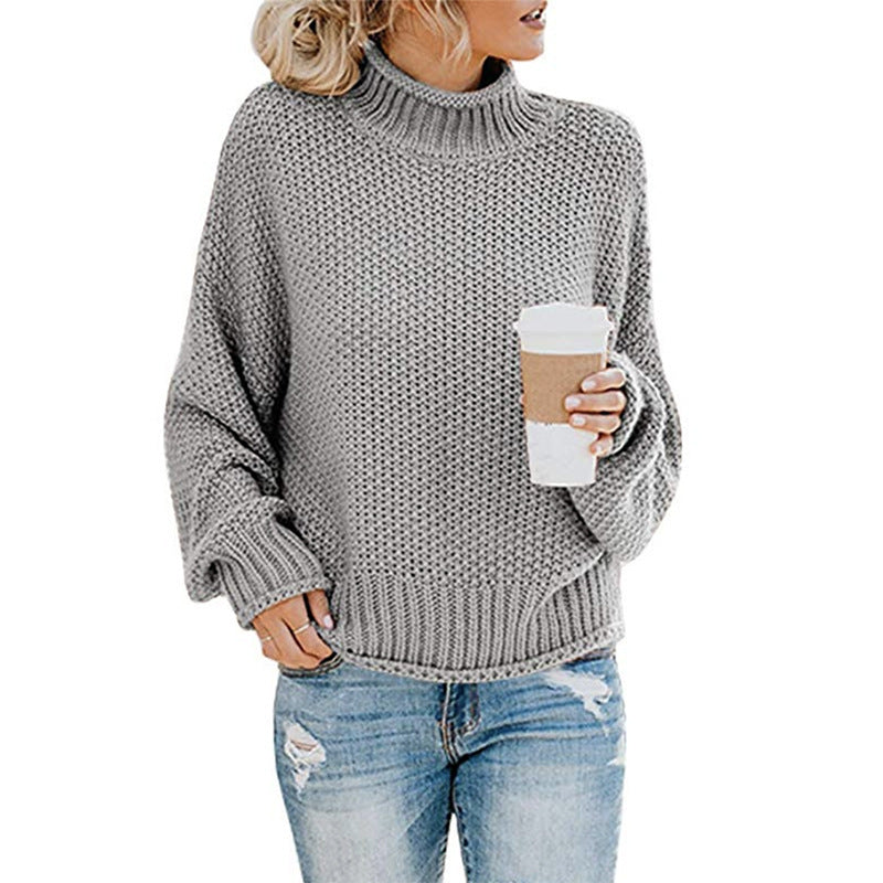 Solid Turtleneck Pullover Sweater Winter Fashion Casual Knitted