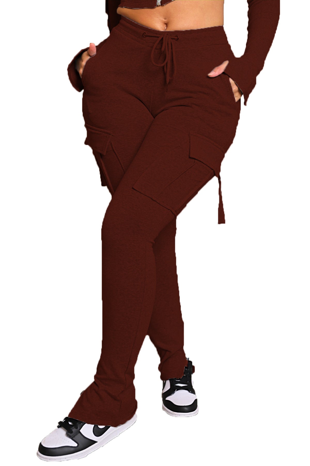Cargo Pants with Pockets High Waist Drawstring Wide Leg Straight