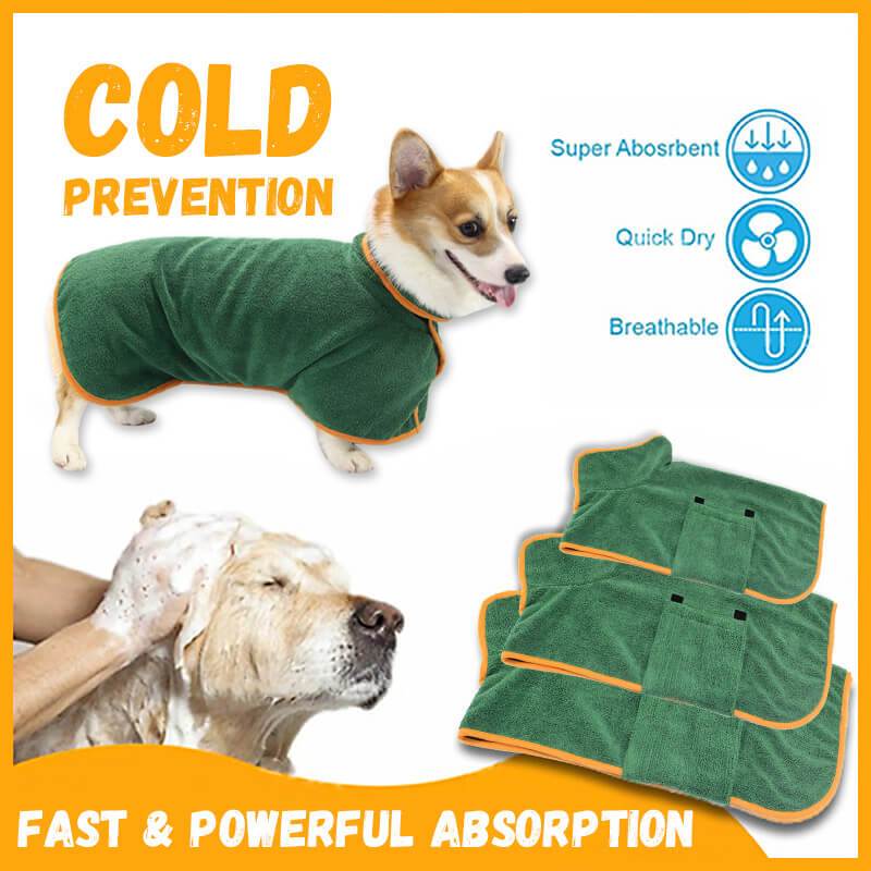 Absorbent Dog Bathrobe with Hood - Microfiber Waist-Wrap Drying Coat