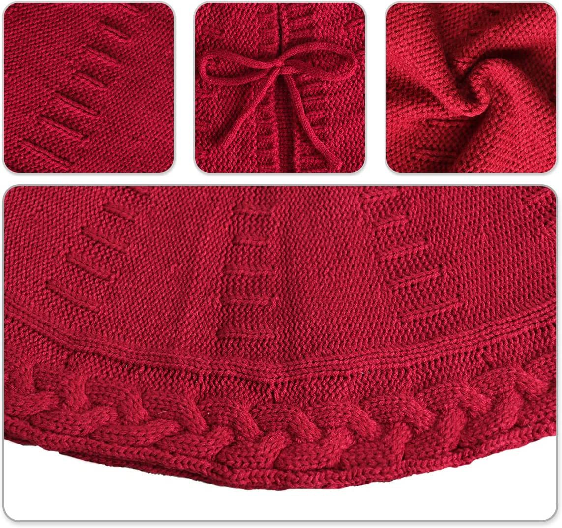 Christmas Knitted Tree Skirt Red Decorations | Holiday Gift