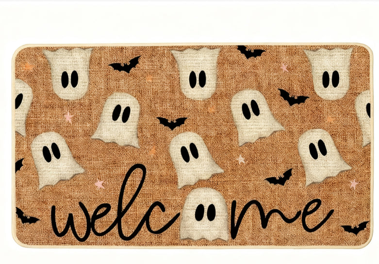 Halloween Doormat - Non-Slip Welcome Mat with Pumpkin & Ghost Designs