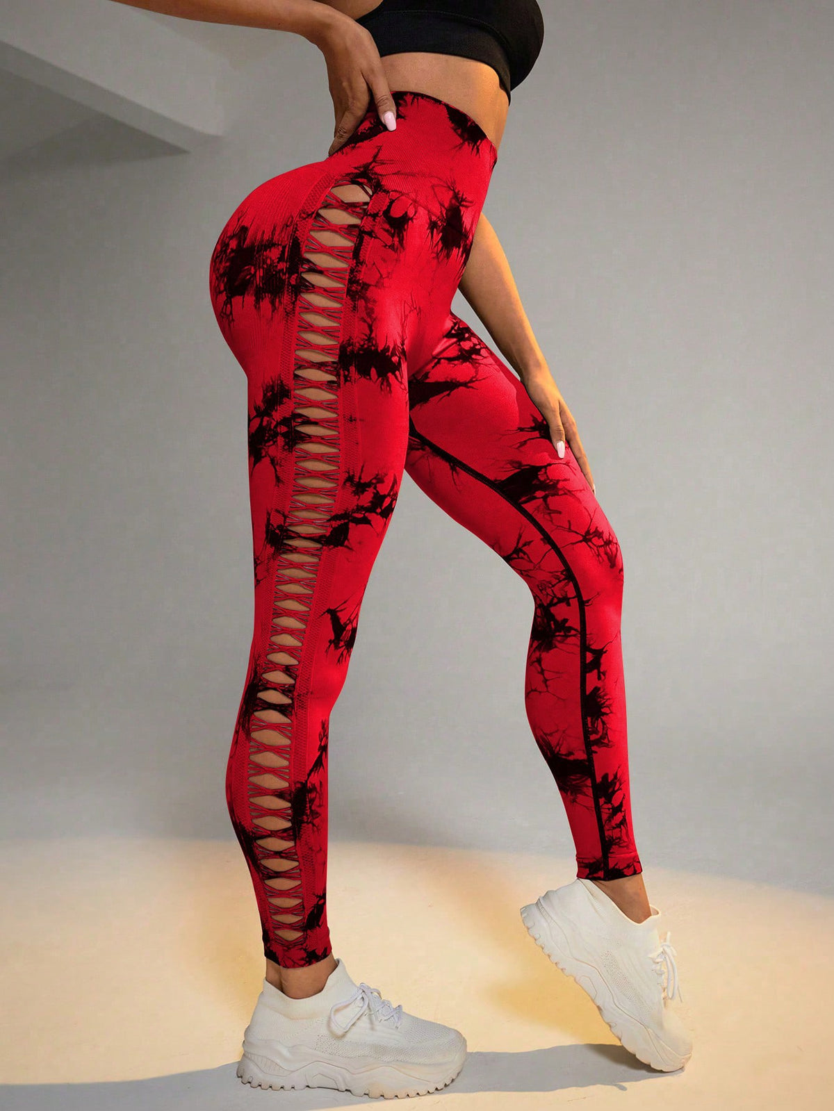 Hollow Tie Dye Printed Yoga Pants High Waist Butt Lift Seamless