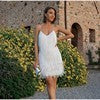Sexy Tassel Sequins Feather Summer Mini Dress Women V-Neck Spaghetti