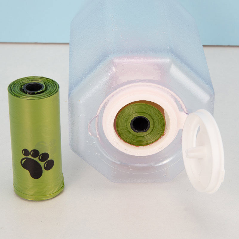 3-in-1 Dog Water Bottle 600 ml - Leakproof Travel Drinker, Food & Poop Bag Holder