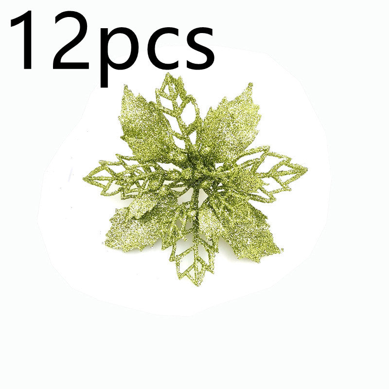 Christmas Glitter Artifical Flowers Tree Decorations for Home Fake