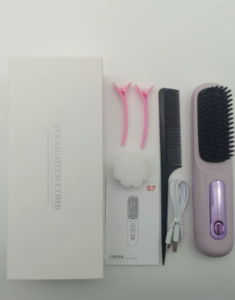 2-in-1 Straight Hair Comb Wireless Straightener Brush Fast Heating