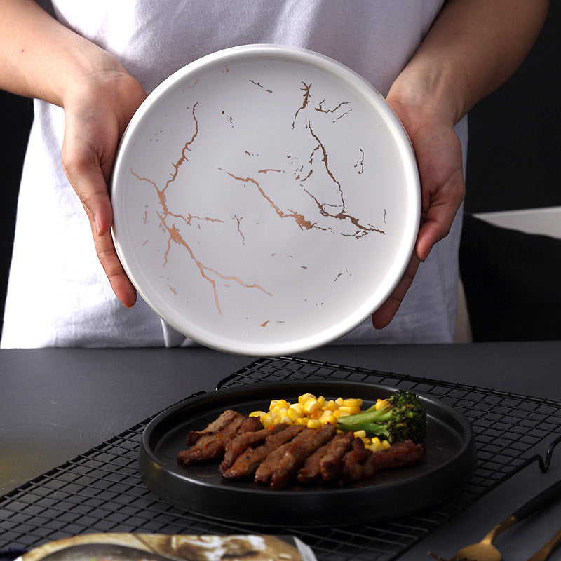 Nordic Marble Pattern Ceramic Plate - Household Dinner Plate