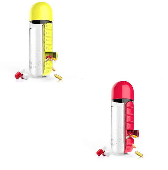 2-in-1 Water Bottle with Pill Box - Travel Cup with Storage